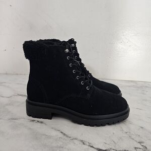 Ralph Lauren Carlee Lace-Up Suede Shearling Lined Black Winter Boots 6.5 NEW